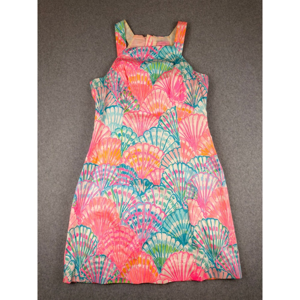 Lilly Pulitzer Seashell Print Cotton Shift Dress Pink Blue Size 8